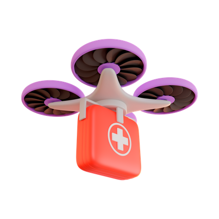 Delivery by drone of first aid kit 3D Illustration