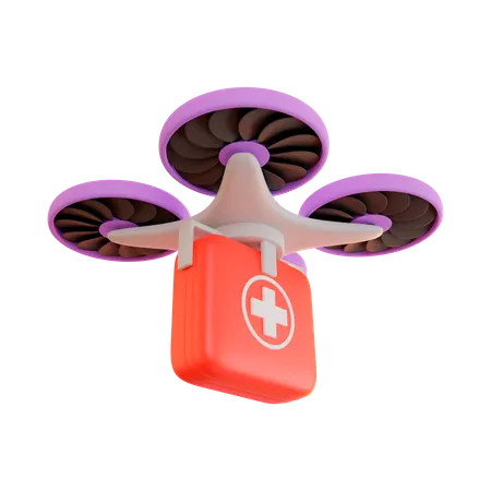 Delivery by drone of first aid kit 3D Illustration