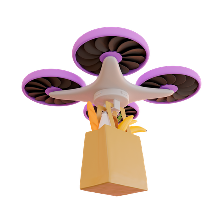 Delivery by drone of food products  3D Illustration