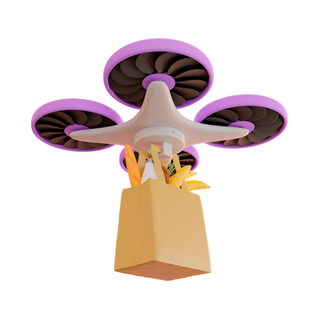Delivery by drone of food products 3D Illustration