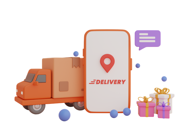 Delivery by Transportation truck  3D Illustration