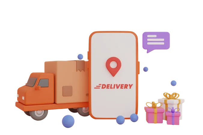 Delivery by Transportation truck 3D Illustration