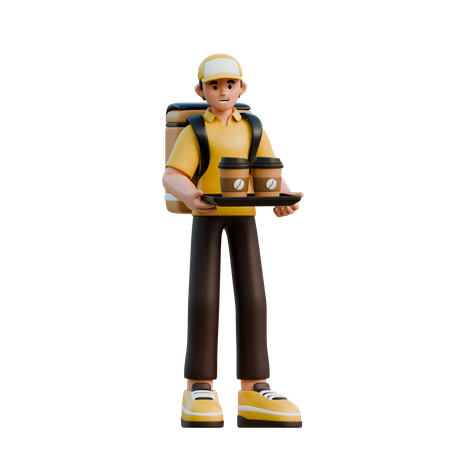 음료와 함께 배달 캐릭터  3D Illustration