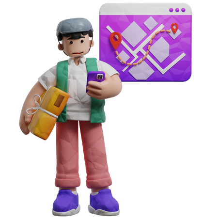 Delivery Checking Delivery Drop Off Location  3D Illustration