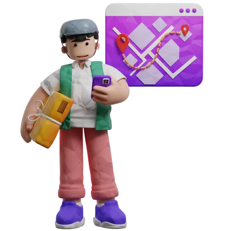 Delivery Checking Delivery Drop Off Location  3D Illustration