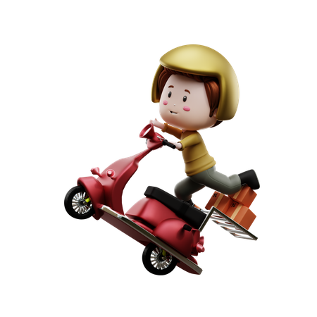 Delivery courier by scooter  3D Illustration