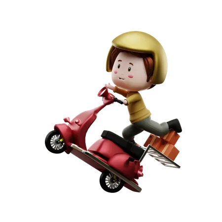 Delivery courier by scooter  3D Illustration