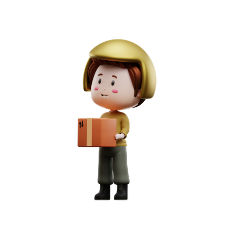 Delivery courier with package box  3D Illustration