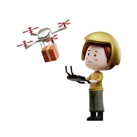 Delivery couriers deliver by drone  3D Illustration