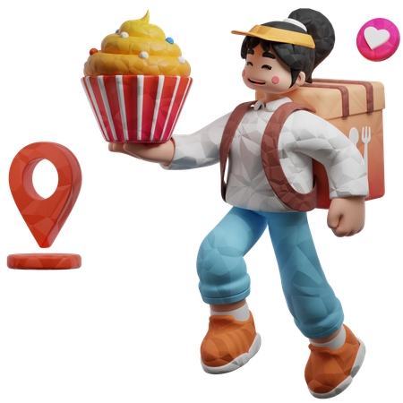 Delivery Delivered Cupcake  3D Illustration