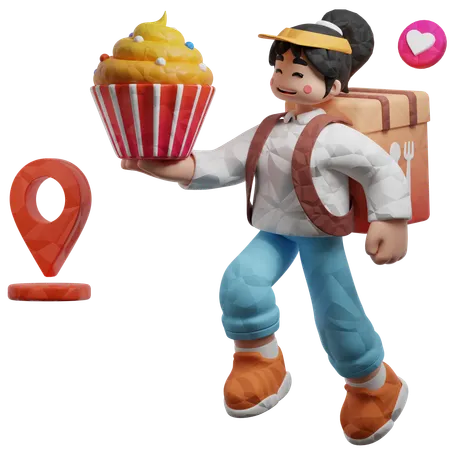 Delivery Delivered Cupcake  3D Illustration
