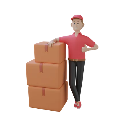 Delivery Executive with Packages  3D Illustration