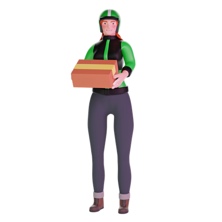 Delivery girl bringing a big package  3D Illustration