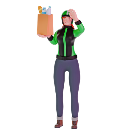 Delivery Girl Bringing groceries  3D Illustration