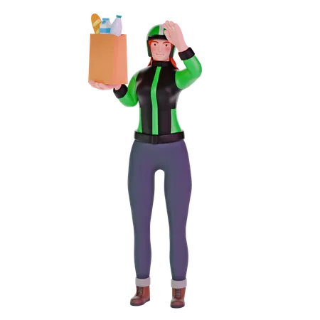 Delivery Girl Bringing groceries  3D Illustration