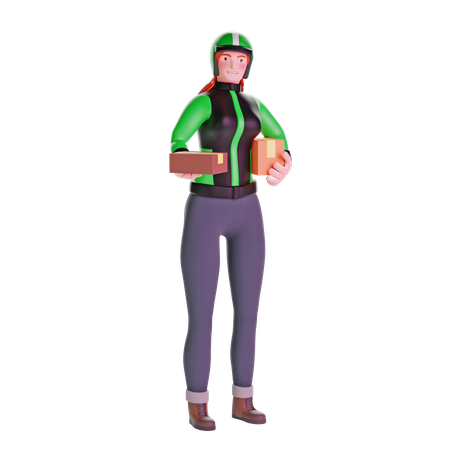 Delivery girl delivering package  3D Illustration