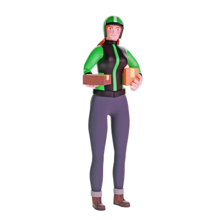 Delivery girl delivering package  3D Illustration