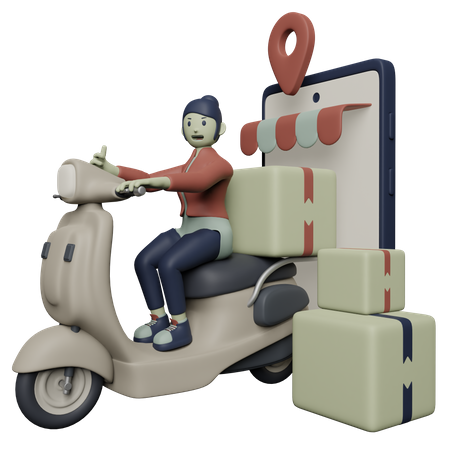 Delivery Girl going to deliver parcel  3D Illustration
