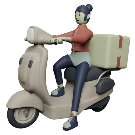 Delivery Girl on Bike  3D Illustration