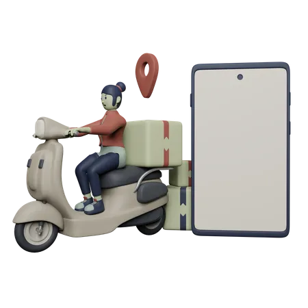 Delivery Girl on Scooter  3D Illustration