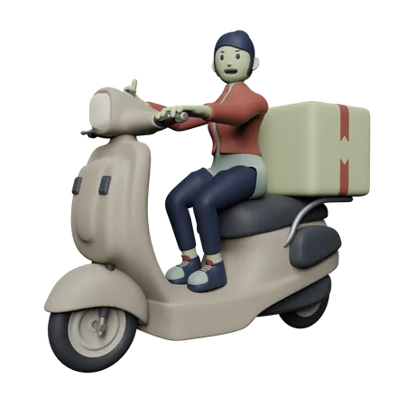 Delivery Girl on Scooter  3D Illustration