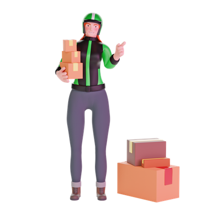 Delivery girl pointing gesture  3D Illustration