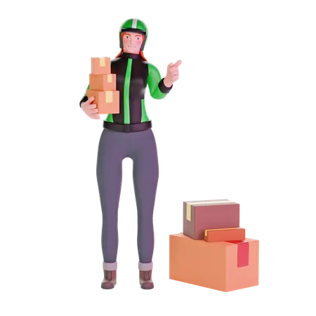 Delivery girl pointing gesture  3D Illustration