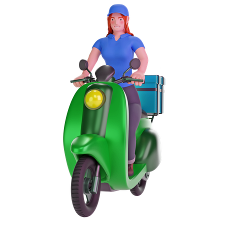 Delivery girl ride motorcycle  3D Illustration