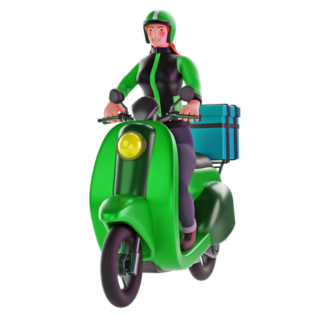 Delivery girl ride motorcycle  3D Illustration