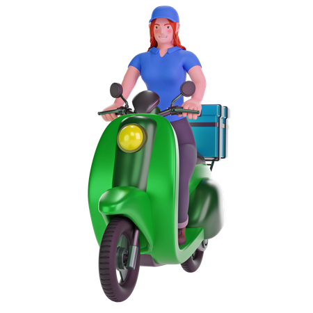 Delivery girl ride motorcycle 3D Illustration