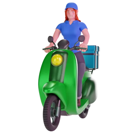 Delivery Girl In Uniform Ride Motorcycle On Transparent Background 3 D Illustration 3D Illustration