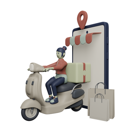 Delivery Girl riding Scooter  3D Illustration