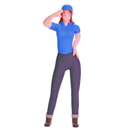 Delivery girl saluting when giving package  3D Illustration