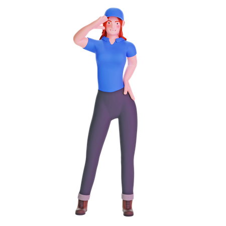 Delivery girl saluting when giving package 3D Illustration