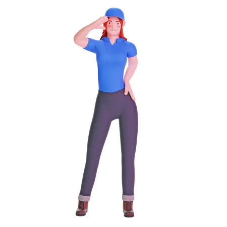 Delivery Girl In Uniform Saluting Gesture On Transparent Background 3 D Illustration 3D Illustration