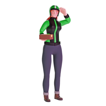 Delivery Girl In Uniform Saluting And Carrying Boxes On Transparent Background 3 D Illustration 3D Illustration