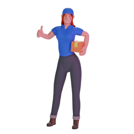 Delivery girl thumb up hand gesture  3D Illustration