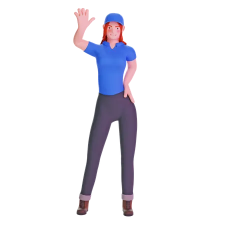 Delivery girl waving 3D Illustration