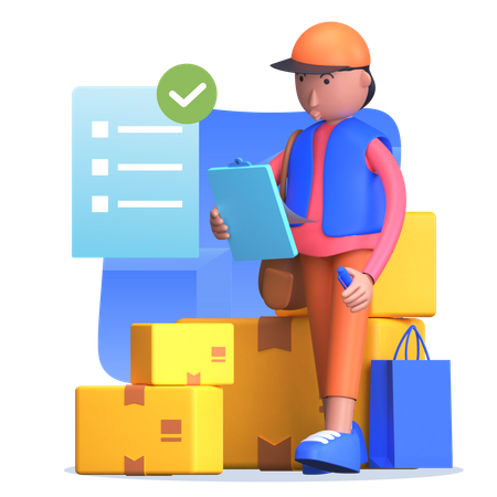 Delivery guy delivered parcel  3D Illustration