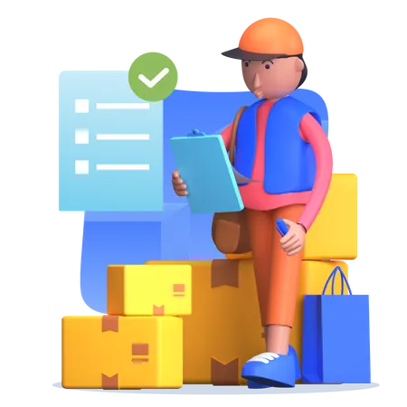 Delivery guy delivered parcel  3D Illustration