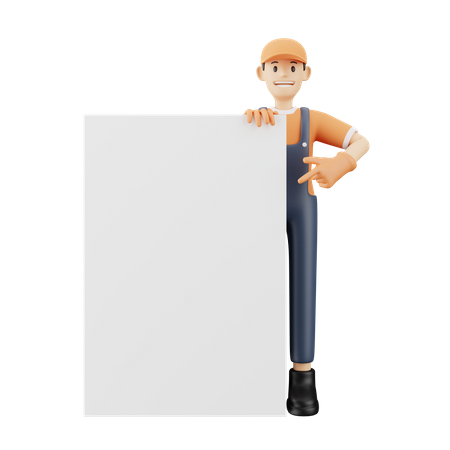 Delivery guy holding blank banner  3D Illustration