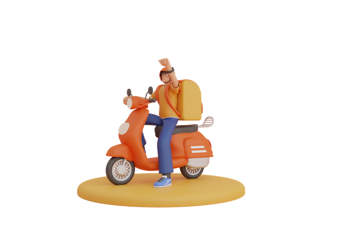 Delivery guy on scooter  3D Illustration