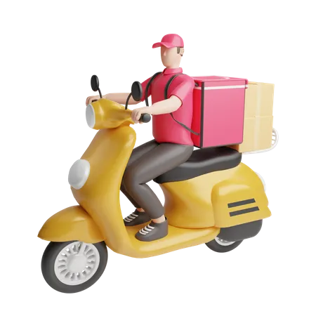 Delivery guy on scooter 3D Illustration