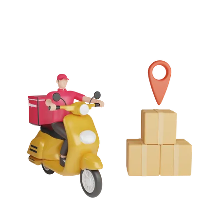 Delivery guy on scooter  3D Illustration