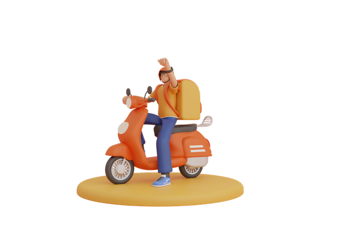Delivery guy on scooter 3D Illustration