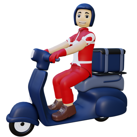 Delivery guy riding scooter  3D Illustration