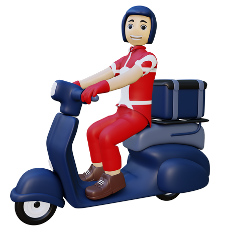 Delivery guy riding scooter 3D Illustration