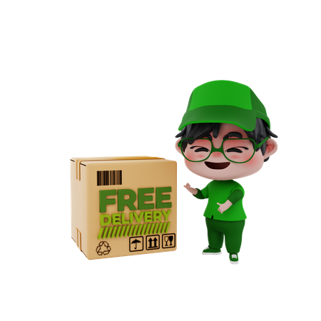 Delivery guy with delivery box  3D Illustration