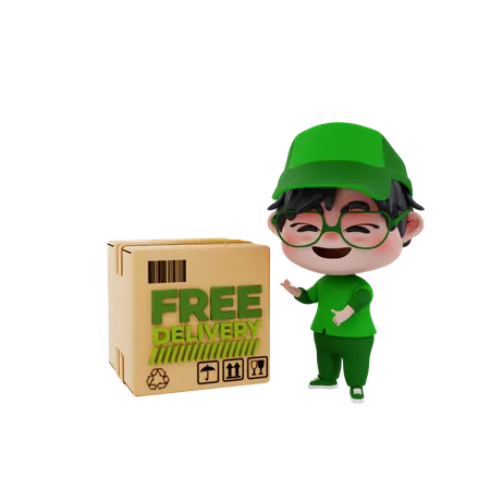 Delivery guy with delivery box  3D Illustration