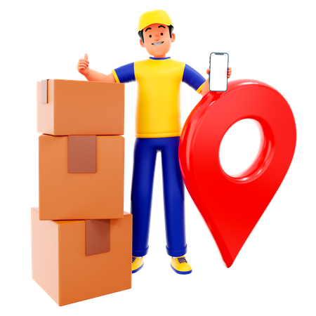 Delivery Guy With Delivery Location  3D Illustration